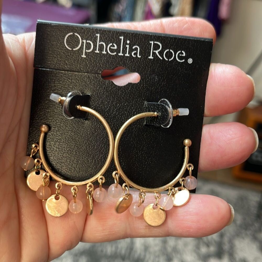 Gold and White Hoop Earrings with Charms